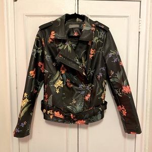 Bagatelle Floral on black Moto Jacket - Chic & Safe Faux Leather size M